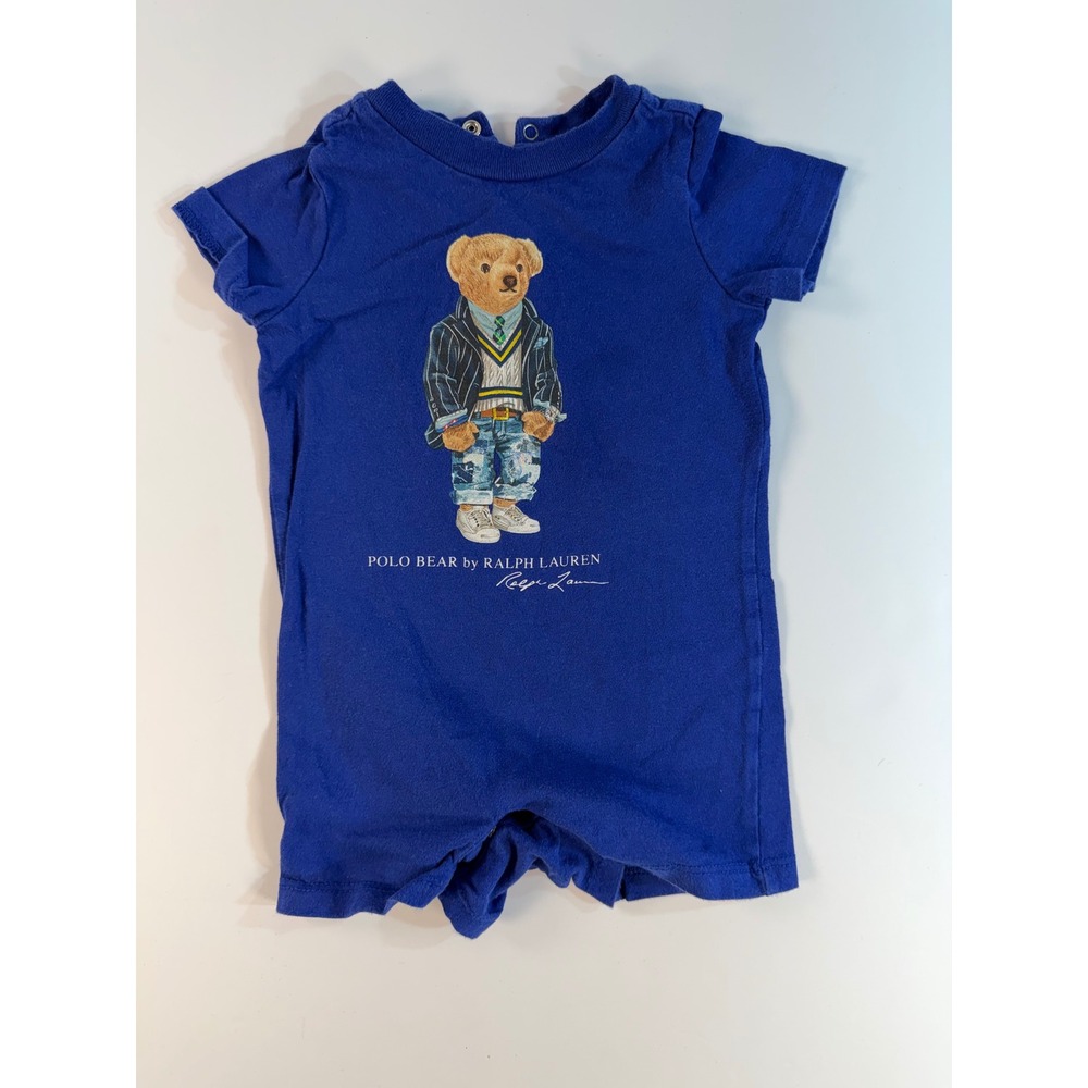 Ralph Lauren Polo Bear Baby Romper Blue Short Sleeve 6M